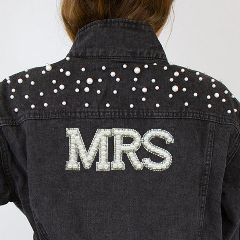 SOYCEV 2PCS White Pearl Iron on/off Rhinestone/Sequin Sparkly Letter Patches for Backpacks & Clothing (N) - Image 3